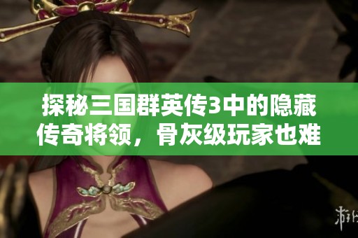 探秘三国群英传3中的隐藏传奇将领，骨灰级玩家也难见其踪迹